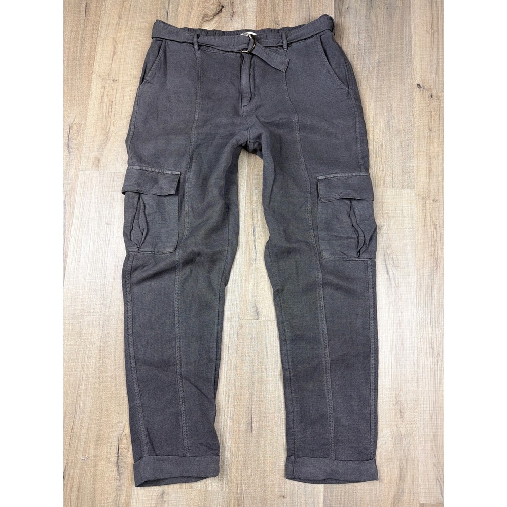 Nicole Miller New York Brown Linen Blend Cargo Pants Belted Womens Medium